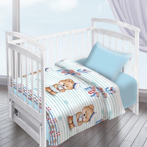 Постельное белье Мишка - морячок кроватка 40х60 см
