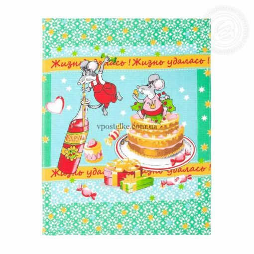 Ткань для вафельных полотенец с мышатами вид 3