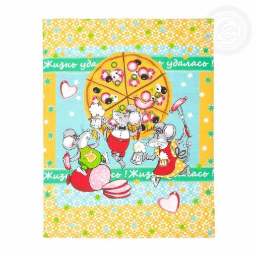 Ткань для вафельных полотенец с мышатами вид 2