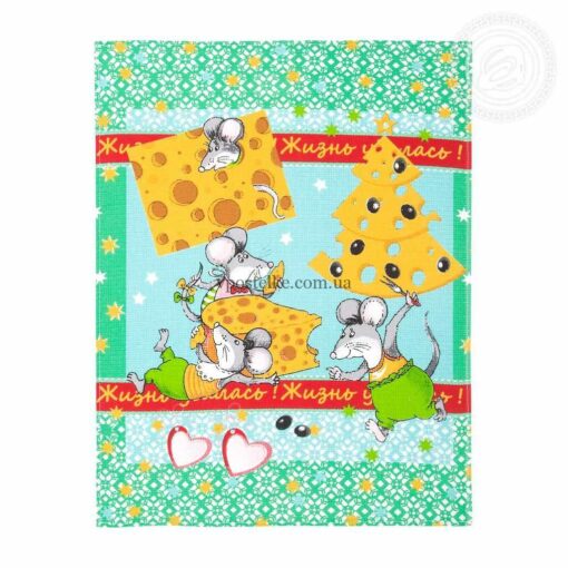 Ткань для вафельных полотенец с мышатами вид 1