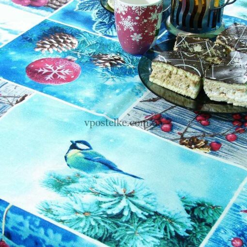 Скатерть на стол новогодняя со снеговиками 2