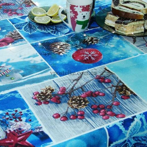 Скатерть на стол новогодняя со снеговиками 3