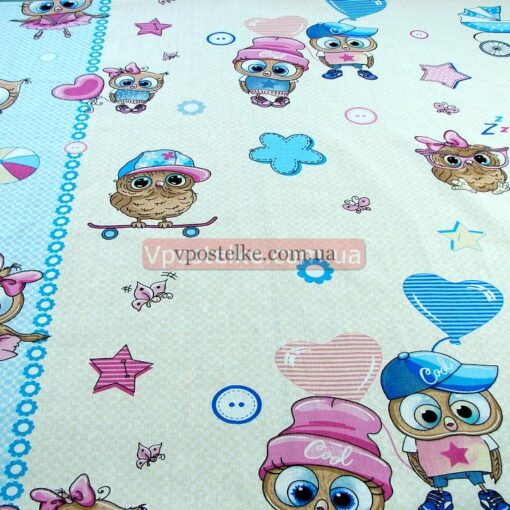 Бязь для постельного белья с совятами 2