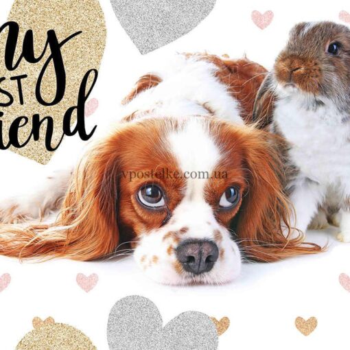 Ткань с кроликом и щенком спаниеля 2