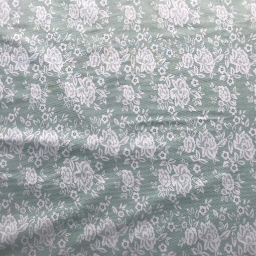Ткань Ранфорс Мармарис, цветы белые на зелёном 240 см 2