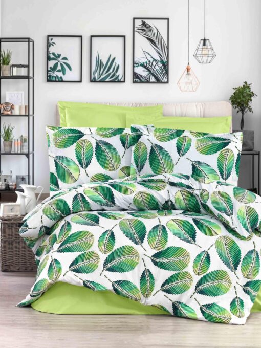 Постельное белье турецкое Сиде, листья пальмы зелёные