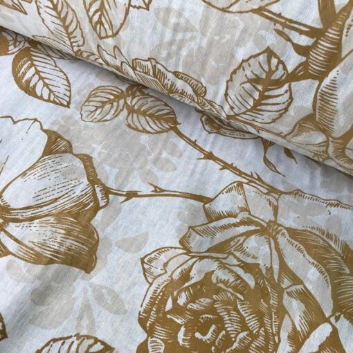 Бязь для постельного белья Бергама 220 см, цветы роз, коричневый контур фото