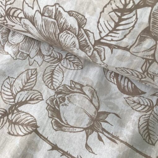 Бязь для постельного белья Кайсери 220 см, бежевые розы на белом фоне фото