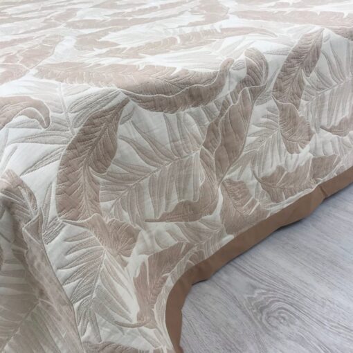 Покрывало Пальмовый принт бежевый, жаккард, двухстороннее фото 5
