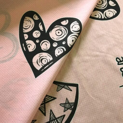 Ткань бязь для постельного белья Сердцеедка основа 220 см, сердце на розовом фото 2