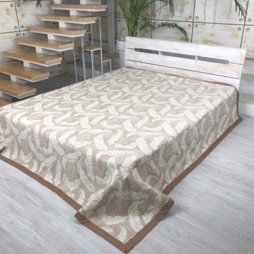 Покрывало Пальмовый принт бежевый, жаккард, двухстороннее фото 2