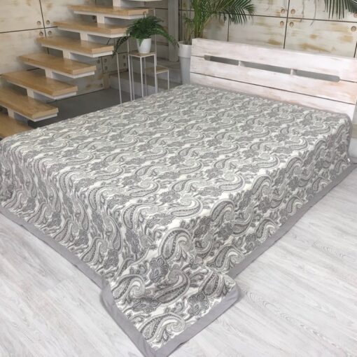 Покрывало Орнамент Пейсли серый, жаккард, двухстороннее фото 5