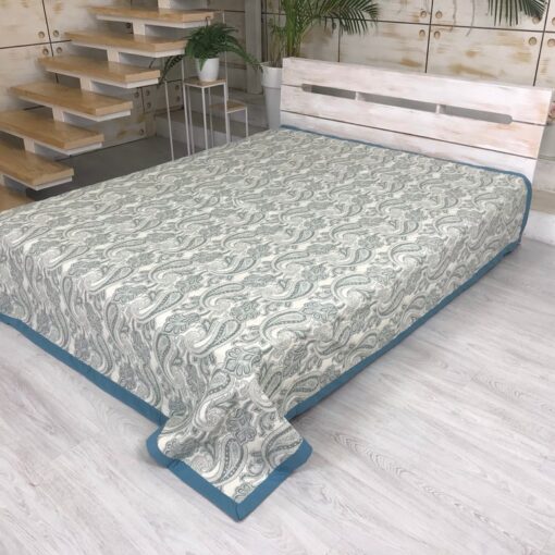 Покрывало Орнамент Пейсли зеленый, жаккард, двухстороннее фото 5