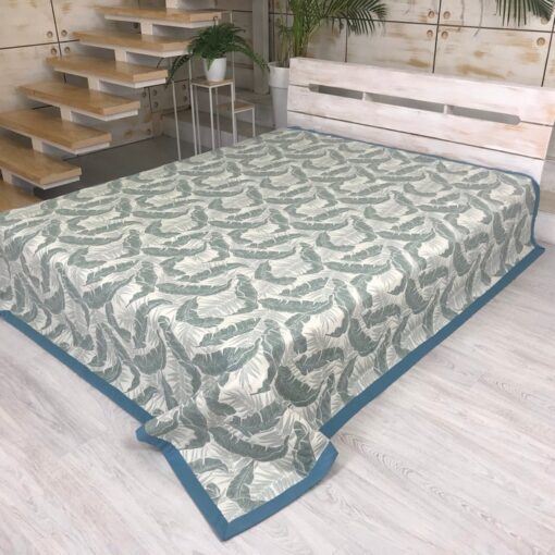 Покрывало Пальмовый принт зеленый, жаккард, двухстороннее фото 4