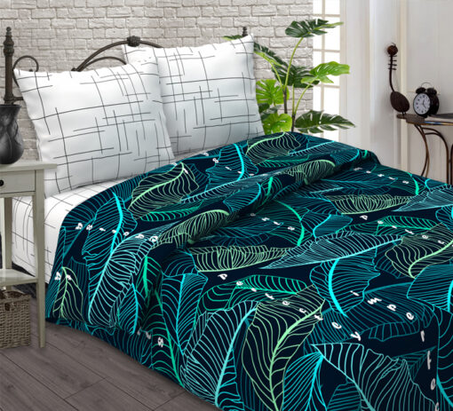 Ткань бязь для постельного белья Неон основа 220 см, листья пальм фото
