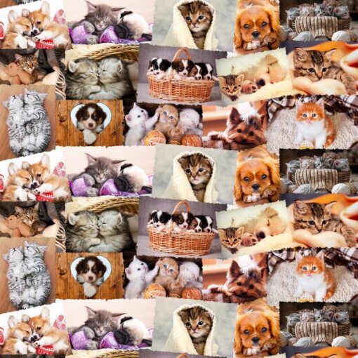 Бязь премиум для Фотоколлаж 150 см котята и щенки фото 2